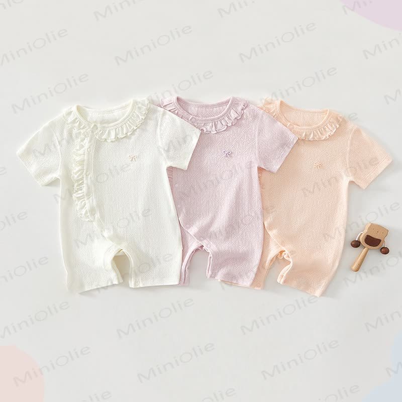 Baby Ruffle Collar Textured Knit Short Sleeve Romper - image 1