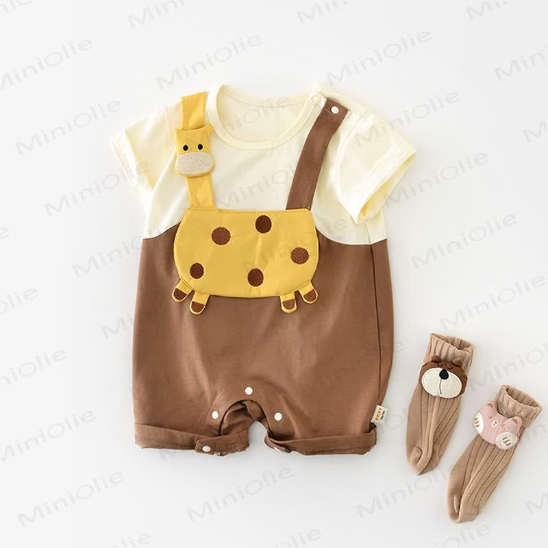 Baby Boys Giraffe Applique Short Sleeves Romper - image 1