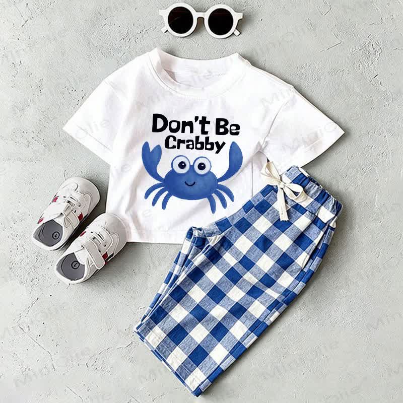 DON'T BE CRABBY Baby White T-shirt and Blue Plaid Pants 2-Piece Set - White&Blue - 2-3T - image 1