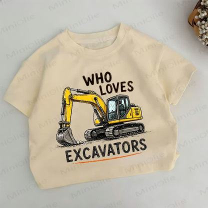 WHO LOVES EXCAVATORS Toddler Boys Excavator Print Khaki T-shirt - Khaki - 6-7T - image 1
