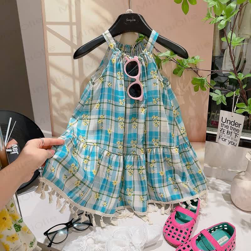 Toddler Kid Girls Patchwork Tassel Sleeveless Dress - Blue Flower - 12-13T - image 7