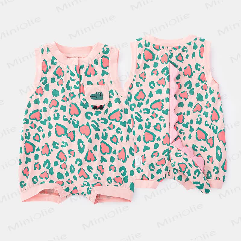 Baby Leopard Dinosaur Print Sleeveless Romper - Pink - 18-24M - image 2