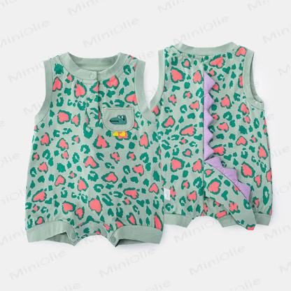 Baby Leopard Dinosaur Print Sleeveless Romper - Green - 18-24M - image 3