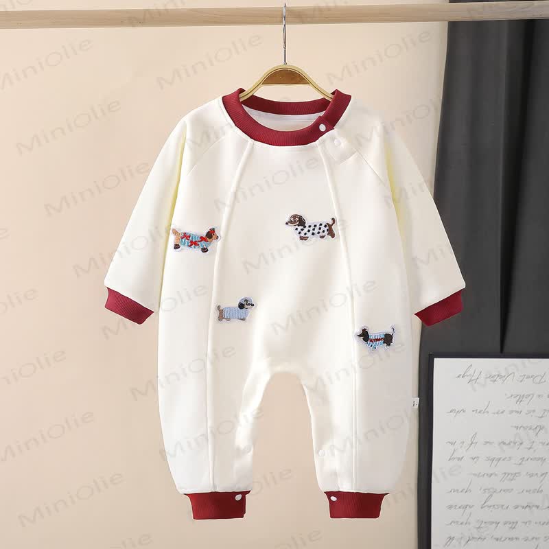 Baby Dachshund Embroidered Long Sleeves Romper - Red - 2-3T - image 2