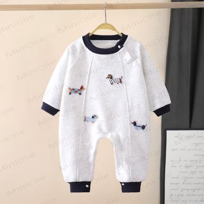 Baby Dachshund Embroidered Long Sleeves Romper - Navy - 2-3T - image 3