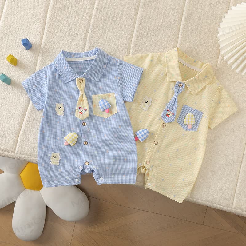 Baby Bear Pocket Tie Collar Short Sleeves Romper - image 1