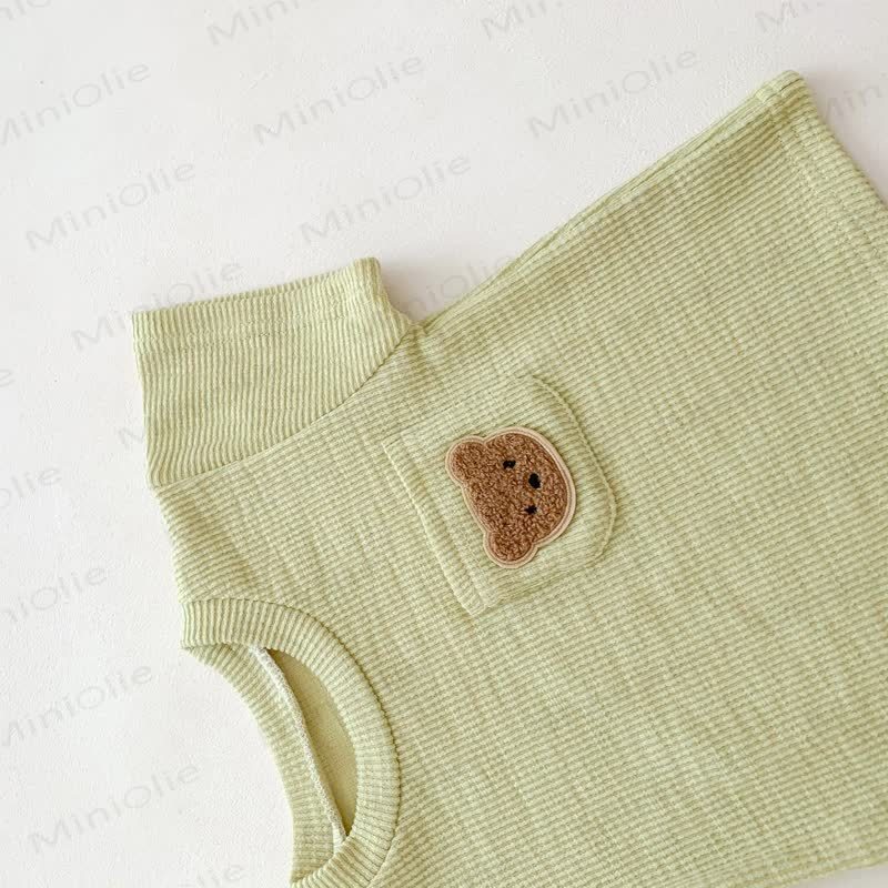 Toddler Bear Pocket Waffle Knit T-Shirt and Shorts 2-piece Set - image 6