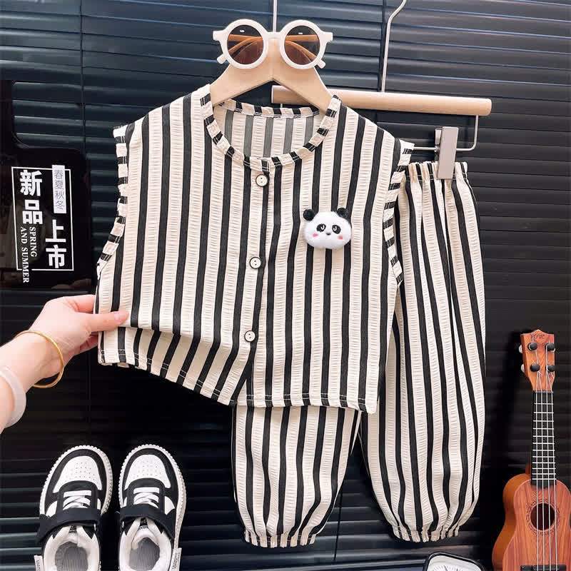 Toddler Gingham Panda Snap Front Tank Top and Pants 2-piece Set - Black Striped - 8-9T - image 5