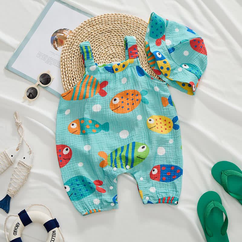 Baby Fish Print Green Jumpsuit with Hat - image 3