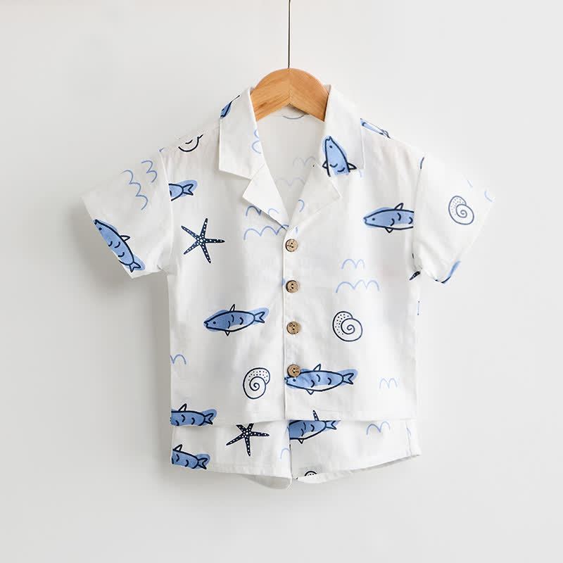 Toddler Boys White Fish Print Shirt and Shorts 2-piece Set - image 2