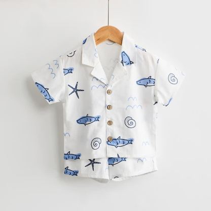 Toddler Boys White Fish Print Shirt and Shorts 2-piece Set - image 2