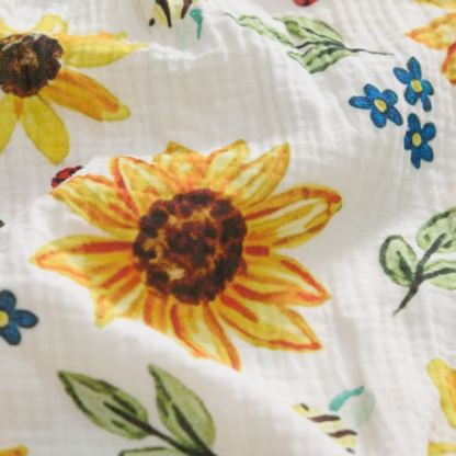 Baby Girls Sunflower Print White Jumpsuit with Hat - image 5