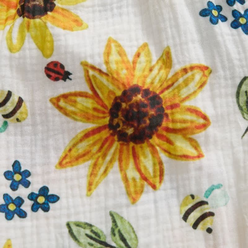 Baby Girls Sunflower Print White Jumpsuit with Hat - image 6