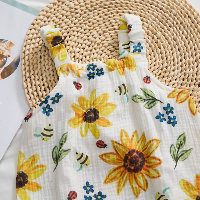 Baby Girls Sunflower Print White Jumpsuit with Hat - image 4