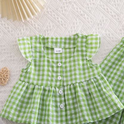 Toddler Baby Girl Gingham Flutter Sleeve Top and Pants 2-piece Set - image 6