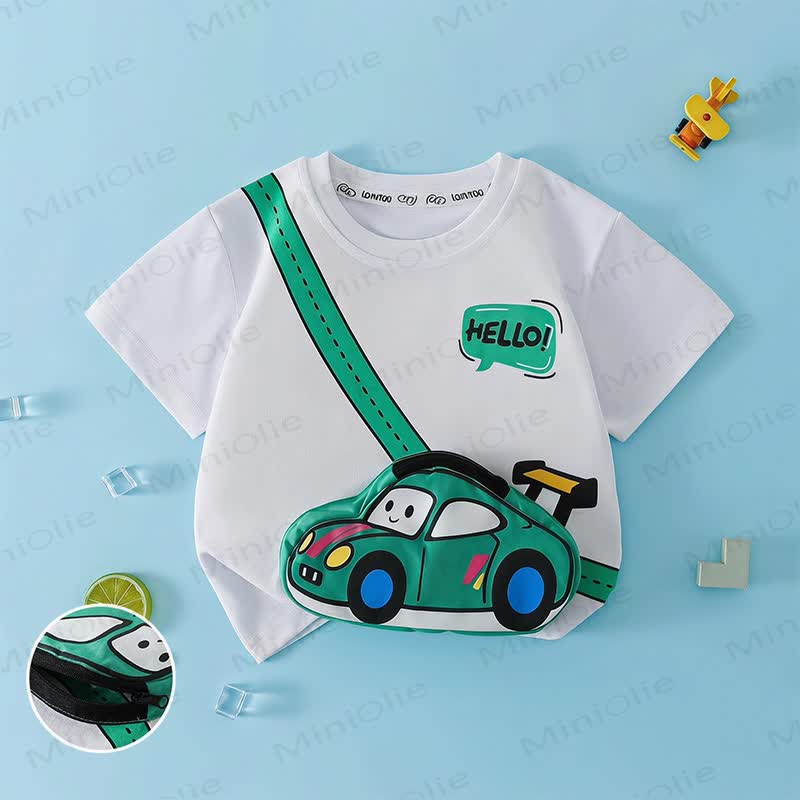 Toddler Cotton Vehicle Zip Pocket T-Shirt - White - 10-11T - image 2