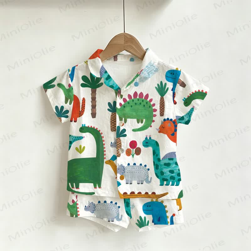 Toddler Boys Dinosaur Print Shirt and Shorts 2-piece Set - Green - 3-5T - image 1