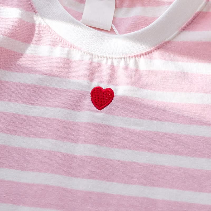 Toddler Baby Girl Pink Heart Striped Puff Sleeve Top and Skirt 2-piece Set - image 5