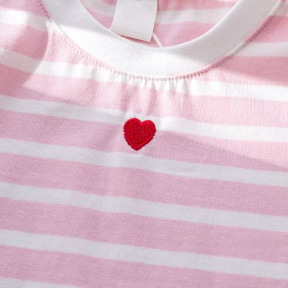 Toddler Baby Girl Pink Heart Striped Puff Sleeve Top and Skirt 2-piece Set - image 5
