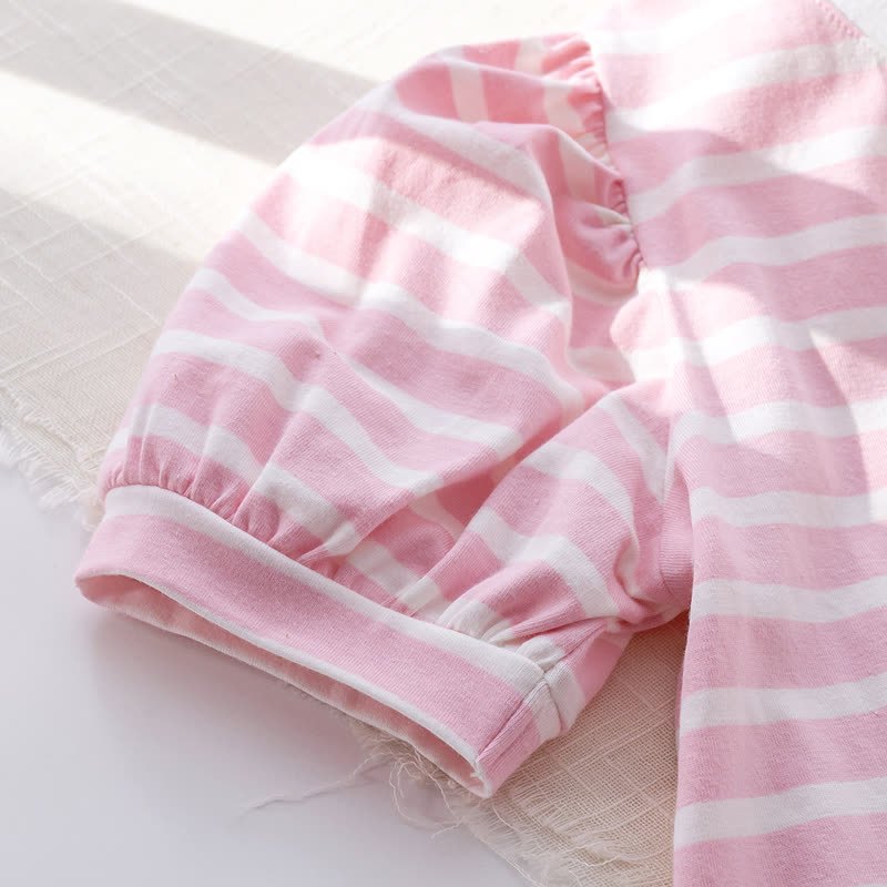 Toddler Baby Girl Pink Heart Striped Puff Sleeve Top and Skirt 2-piece Set - image 6
