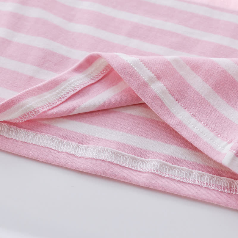 Toddler Baby Girl Pink Heart Striped Puff Sleeve Top and Skirt 2-piece Set - image 7