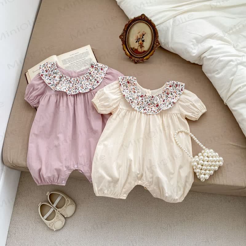 Baby Vintage Floral Peter Pan Collar Romper - Purple - 18-24M - image 1