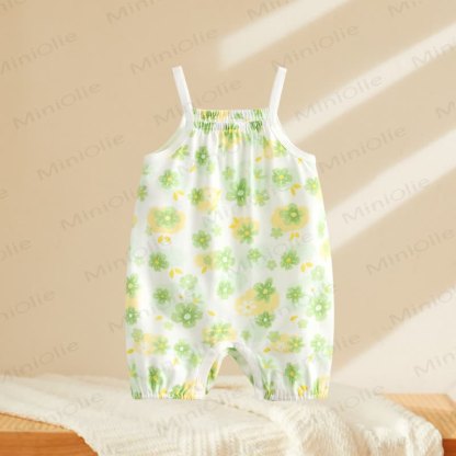 Baby Strawberry Flower Check Romper - Green Flower - 2-3T - image 4