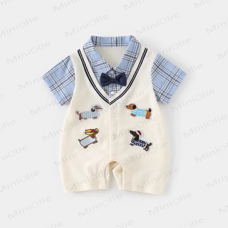 Baby Puppy Plaid Fake 2pcs Romper - Beige - 18-24M - image 1