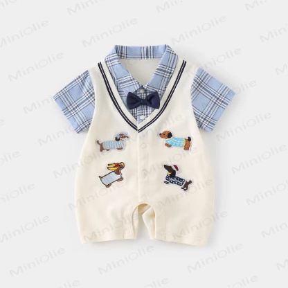 Baby Puppy Plaid Fake 2pcs Romper - Beige - 18-24M - image 1