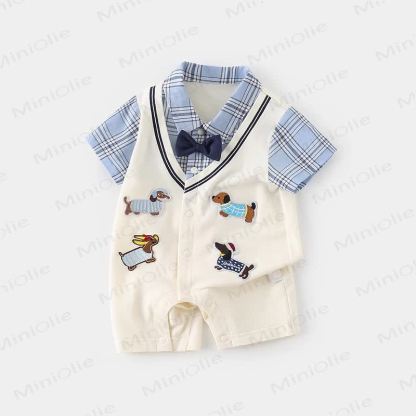Baby Puppy Plaid Fake 2pcs Romper - image 2