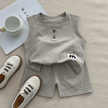 M Baby Toddler Solid Color Tank and Shorts 2-piece Pyjama Set - Grey - 10-11T - image 3