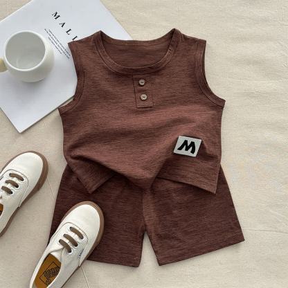 M Baby Toddler Solid Color Tank and Shorts 2-piece Pyjama Set - Brown - 10-11T - image 2
