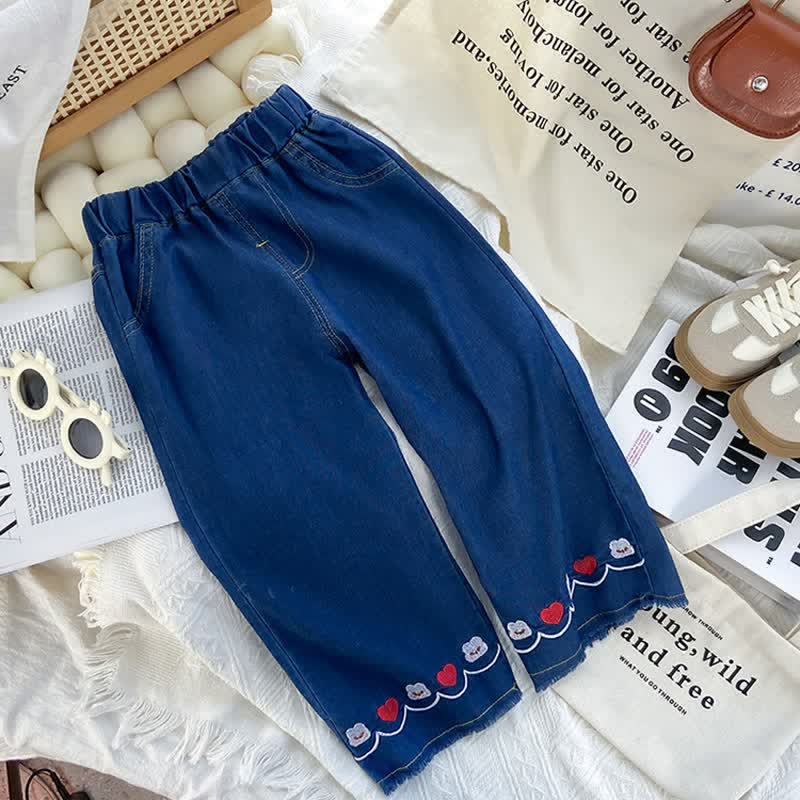 Toddler Girl Heart Embroidered Summer Pants - Navy - 8-9T - image 2