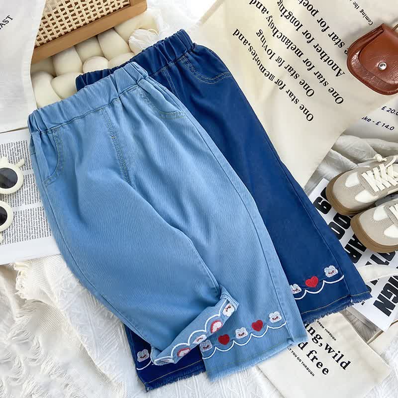 Toddler Girl Heart Embroidered Summer Pants - image 1