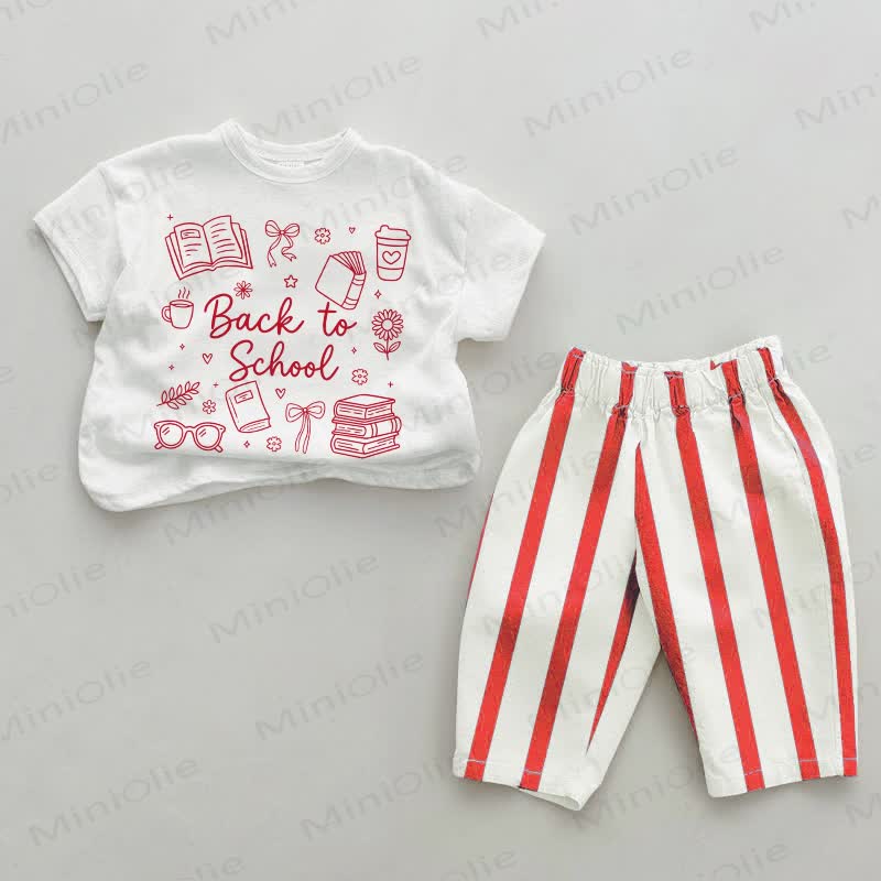 BACK TO SCHOOL Baby Toddler Red Vertical Striped 2-piece Set - White&Red - 4-5T - image 1