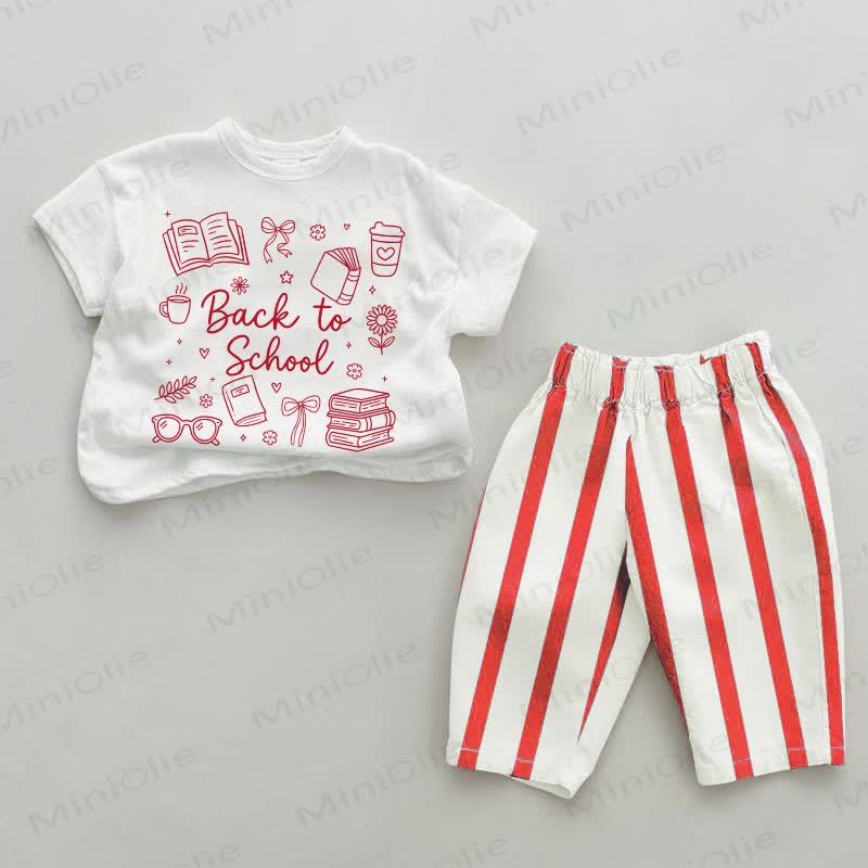 BACK TO SCHOOL Baby Toddler Red Vertical Striped 2-piece Set - White&Red - 4-5T - image 1