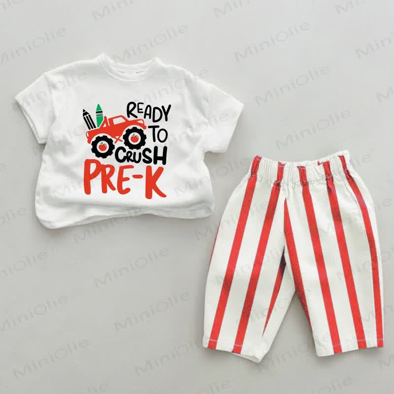 READY TO CRUSH PRE-K Baby Toddler Red Vertical Striped 2-piece Set - White&Red - 4-5T - image 1