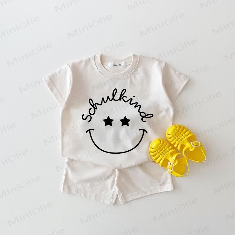 SCHULKIND Baby White Smiley Face Tee and Shorts 2-piece Set - White - 18-24M - image 1