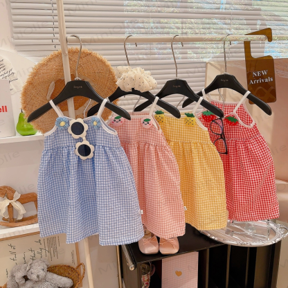Toddler Girl Fruit Gingham Cami Dress - Blue - 8-9T - image 1
