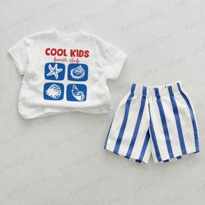 COOL KIDS Baby Tee and Striped Shorts 2-piece Set - White&Blue - 2-3T - image 1