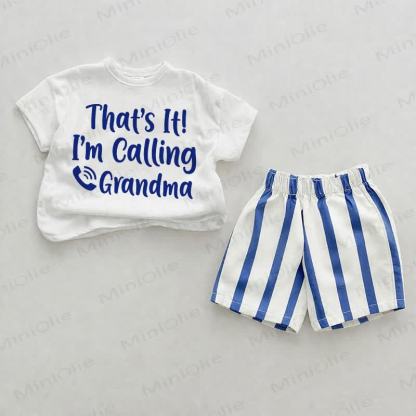 THAT'S IT! I'M CALLING GRANDMA Baby Tee and Striped Shorts 2-piece Set - White&Blue - 2-3T - image 1