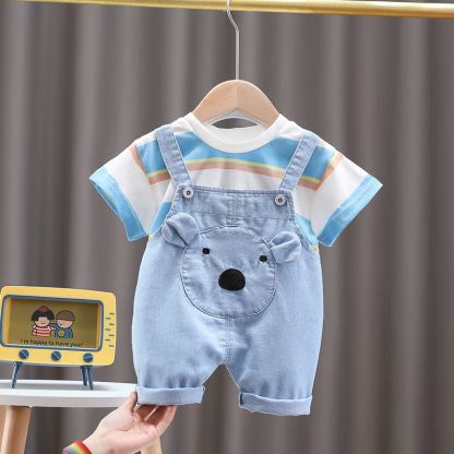 Baby Toddler Bear Striped Tee and Overalls 2-piece Set - Blue - 3-4T - image 2