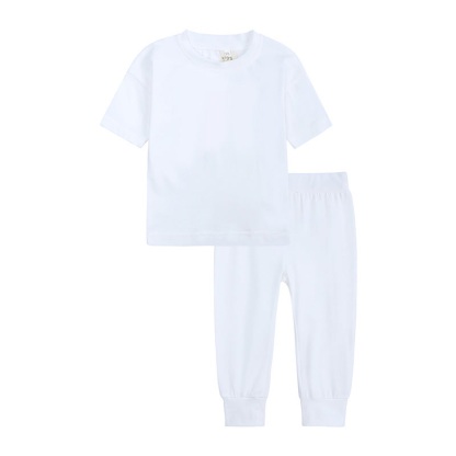 Toddler Solid Color Knit Top and Pants 2-piece Pyjama Set - White - 12-13T - image 2