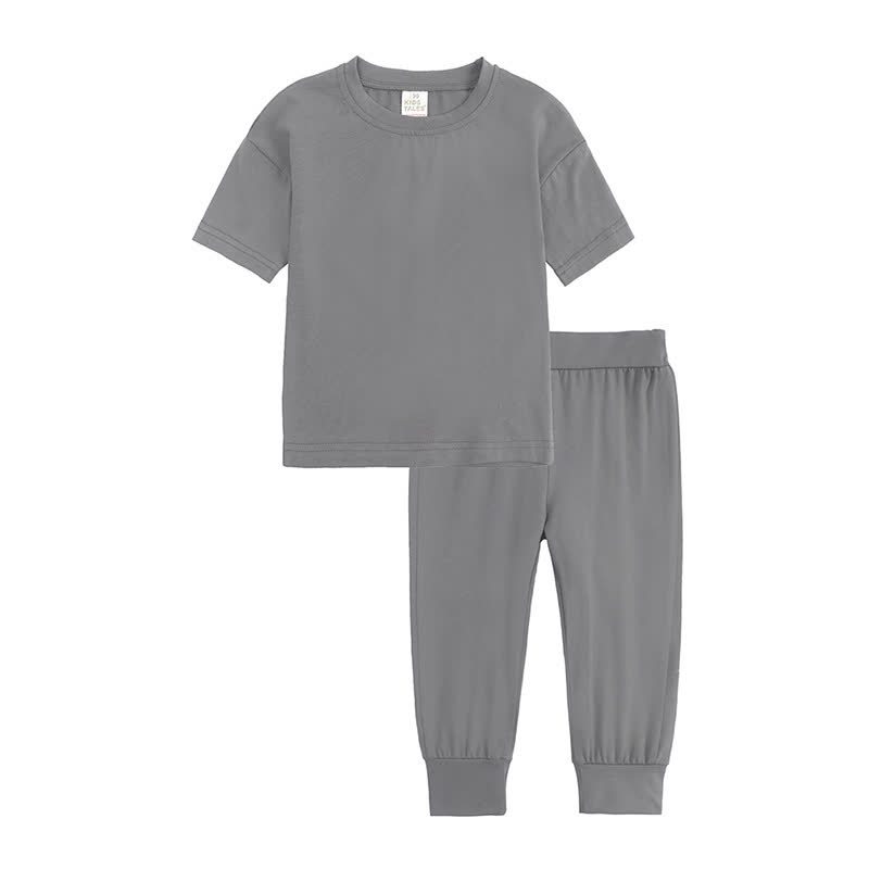 Toddler Solid Color Knit Top and Pants 2-piece Pyjama Set - Gray - 12-13T - image 3