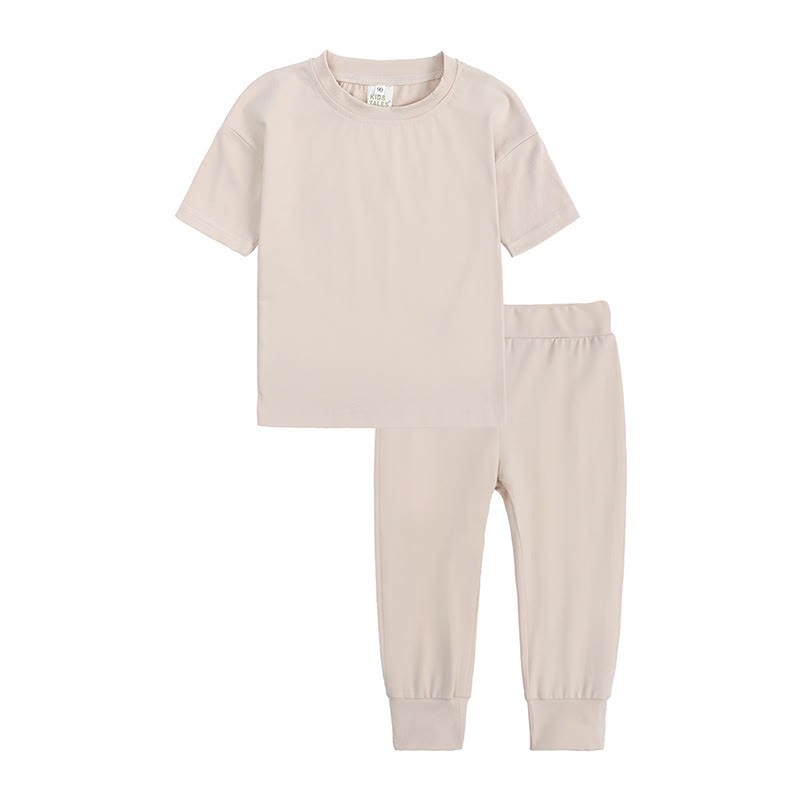 Toddler Solid Color Knit Top and Pants 2-piece Pyjama Set - Beige - 12-13T - image 8