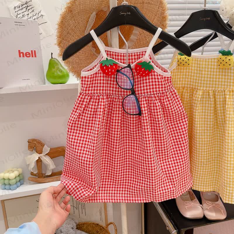 Toddler Girl Fruit Gingham Cami Dress - Red - 8-9T - image 2