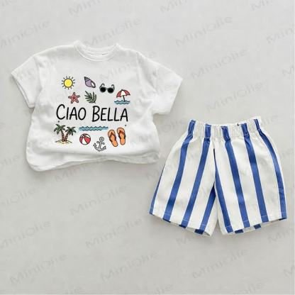 CIAO BELLA Baby Blue Vertical Striped 2-piece Shorts Set - White&Blue - 2-3T - image 1