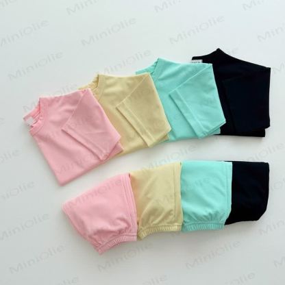 Toddler Baby Solid Color Tee and Pants 2-piece Pyjama Set - image 1