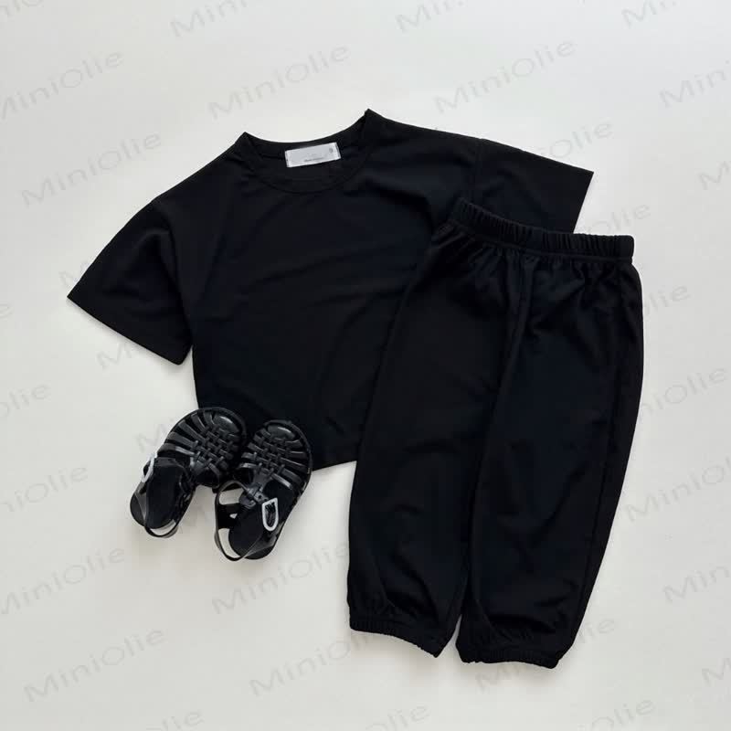 Toddler Baby Solid Color Tee and Pants 2-piece Pyjama Set - Black - 6-7T - image 3
