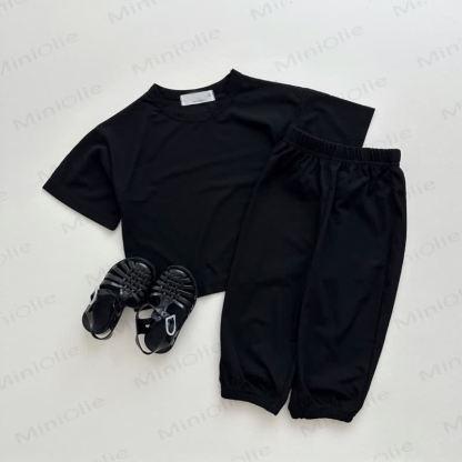 Toddler Baby Solid Color Tee and Pants 2-piece Pyjama Set - Black - 6-7T - image 3